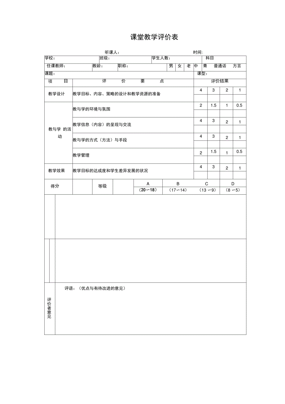 教师公开课评价表_第1页