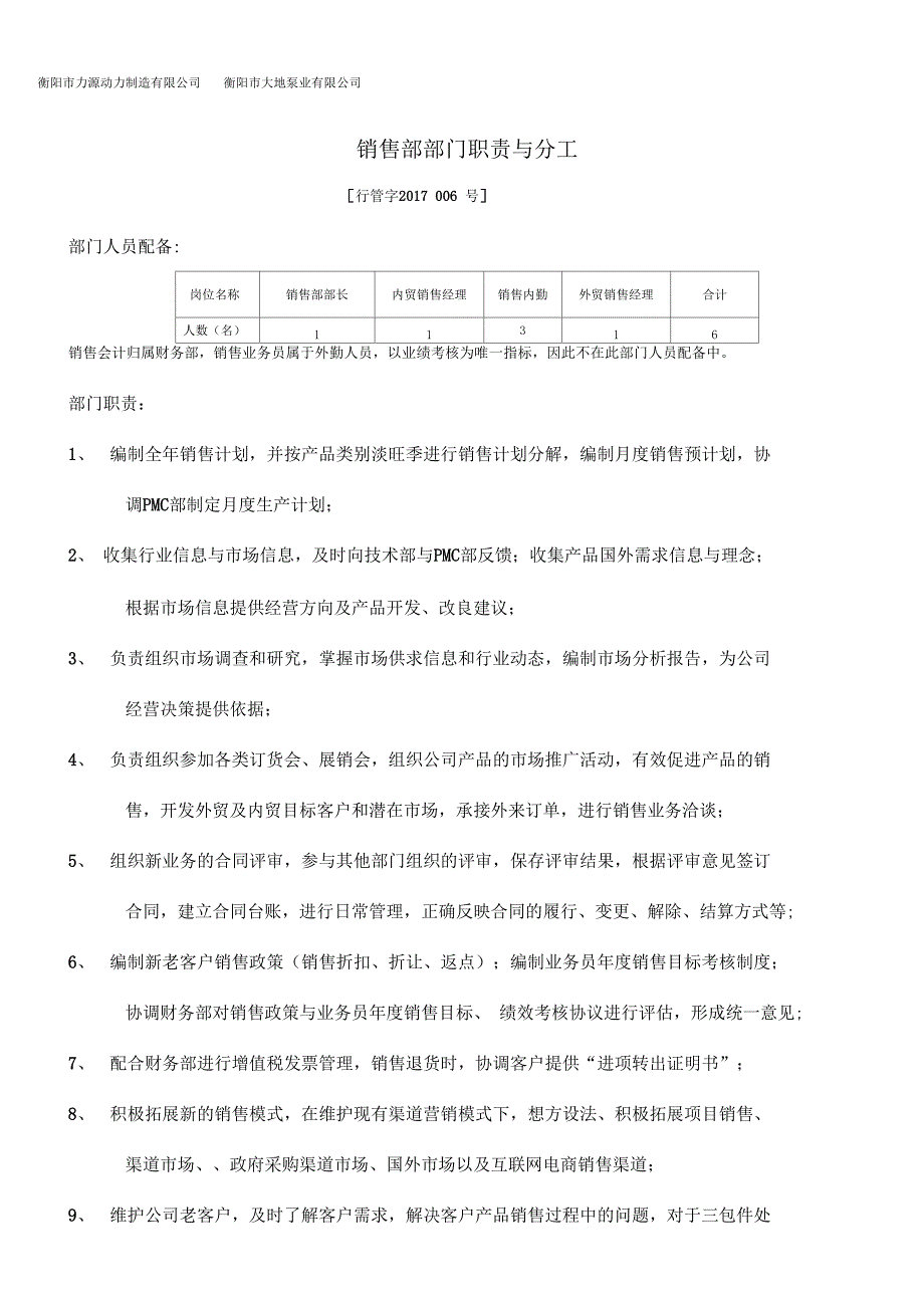 销售部部门职责及分工_第1页