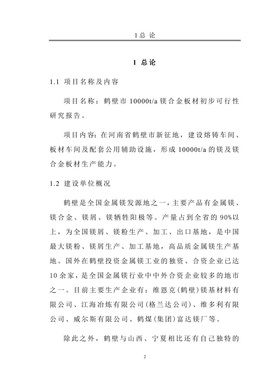 年产10000t镁合金板材项目申请立项可行性研究报告.doc_第2页