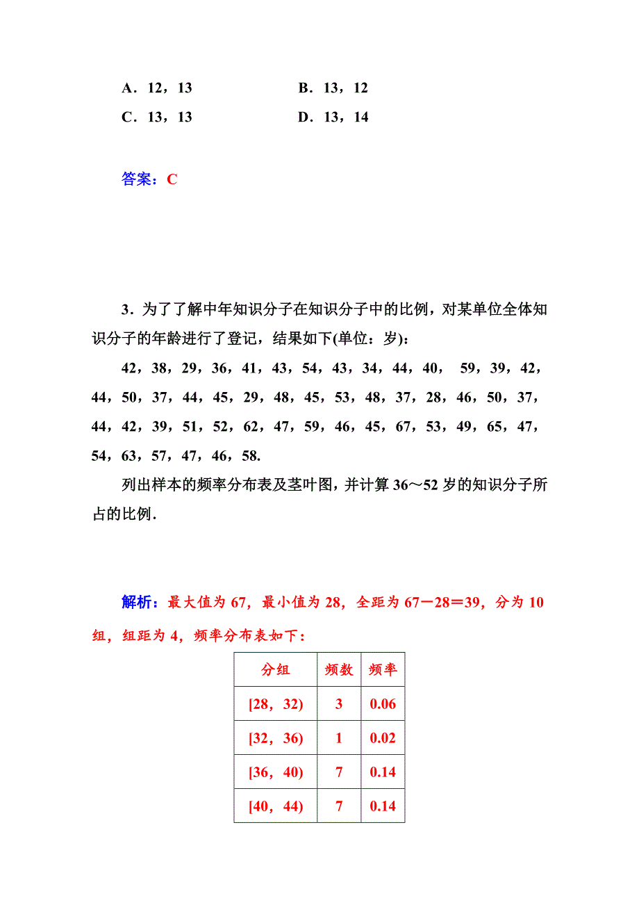 苏教版必修三数学：2.2.3茎叶图课时训练含答案_第2页