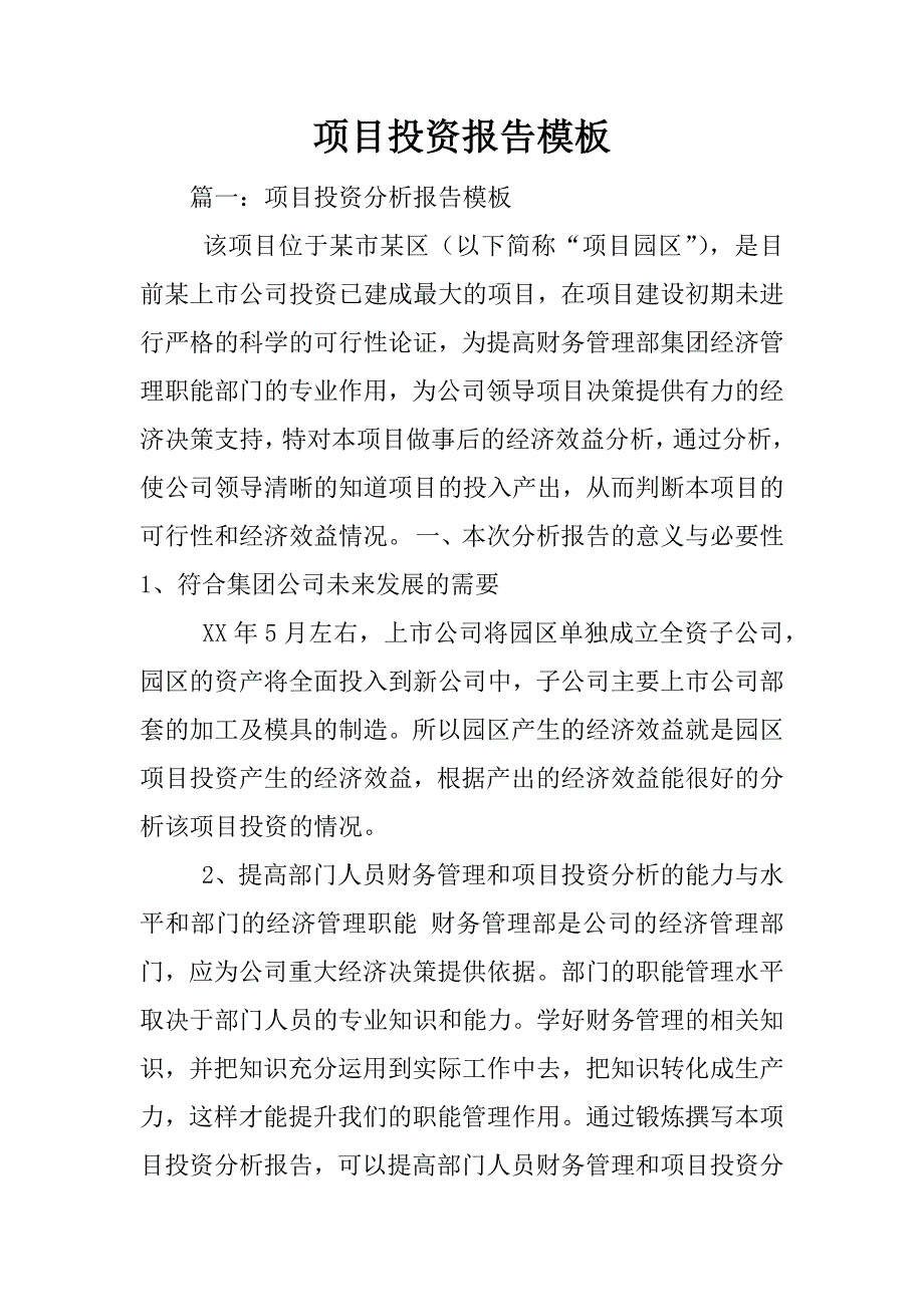 项目投资报告模板_第1页