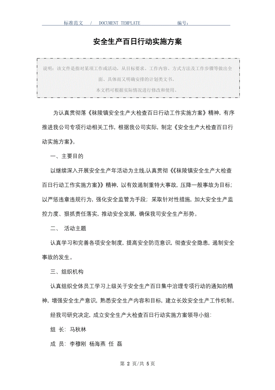 安全生产百日行动实施方案_第2页