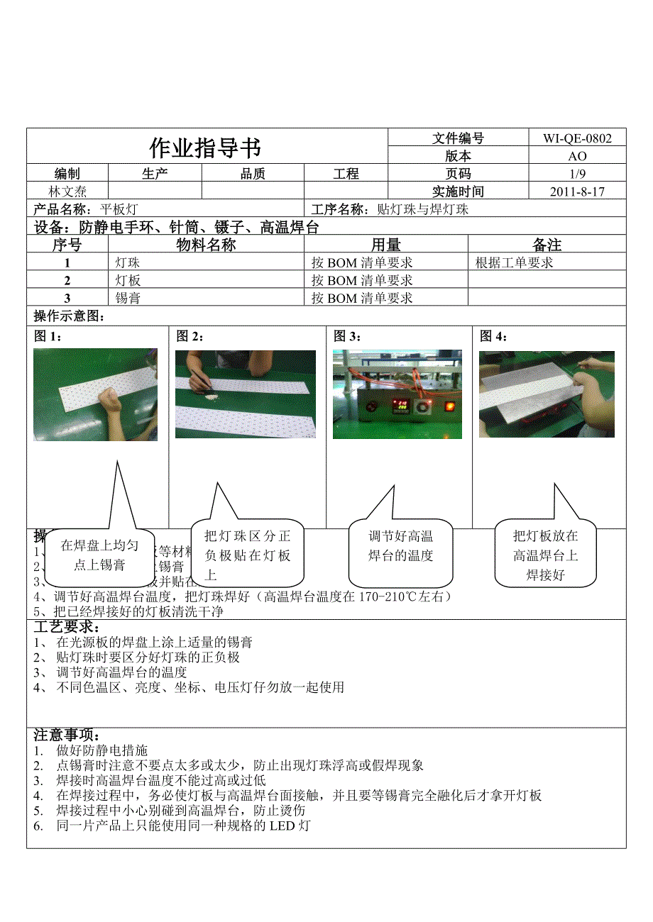 LED平板灯_面板灯生产工艺及作业指导书1_第2页