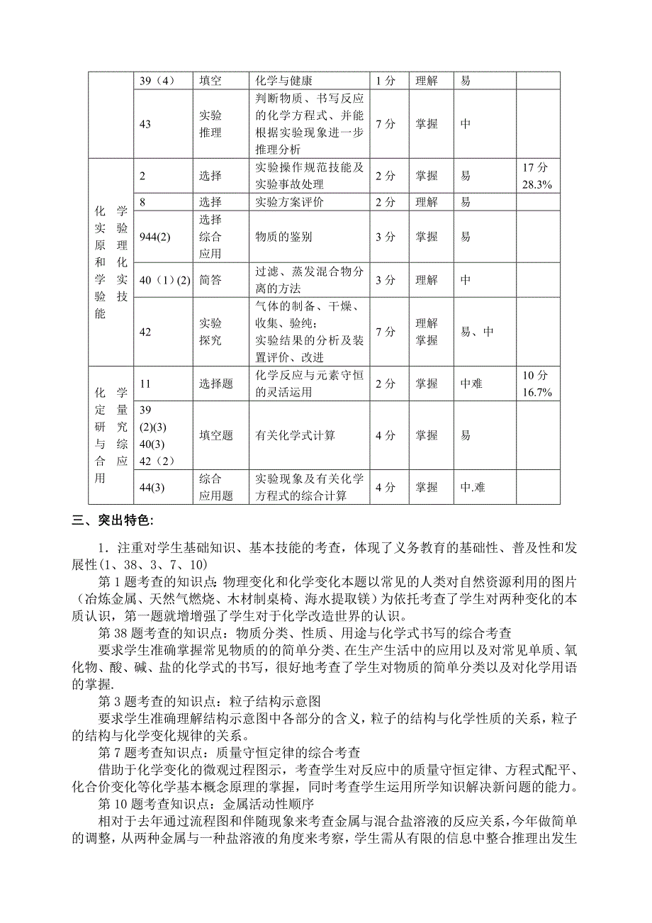 济南市2013年初中学业水平考试化学试卷分析(word_第2页