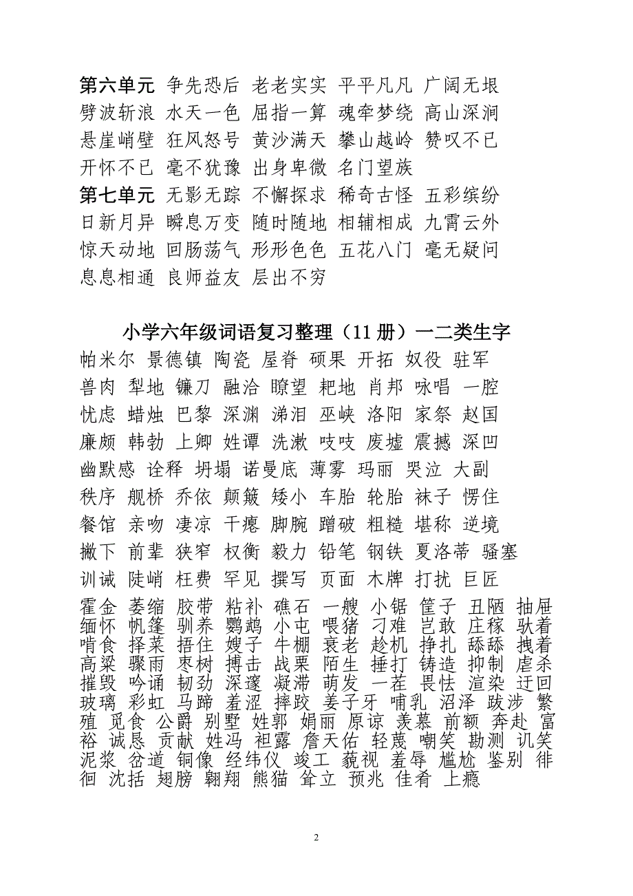 六年级11册复习词语汇总2_第2页