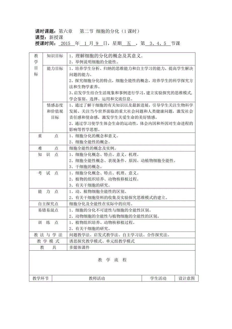 枣庄优秀教案一等奖-细胞的分化_第1页