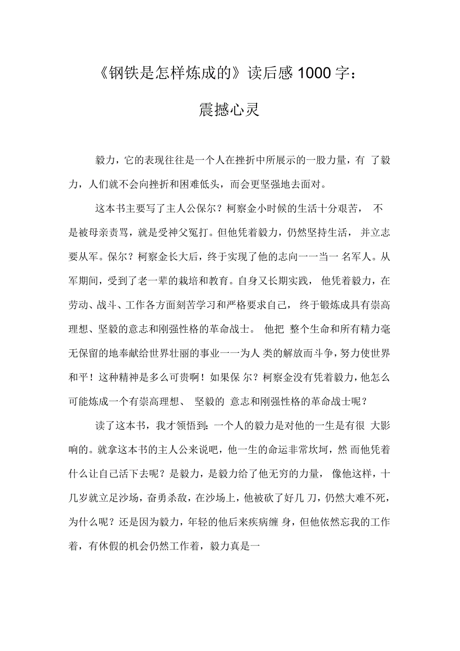 《钢铁是怎样炼成的》读后感1000字：震撼心灵_第1页