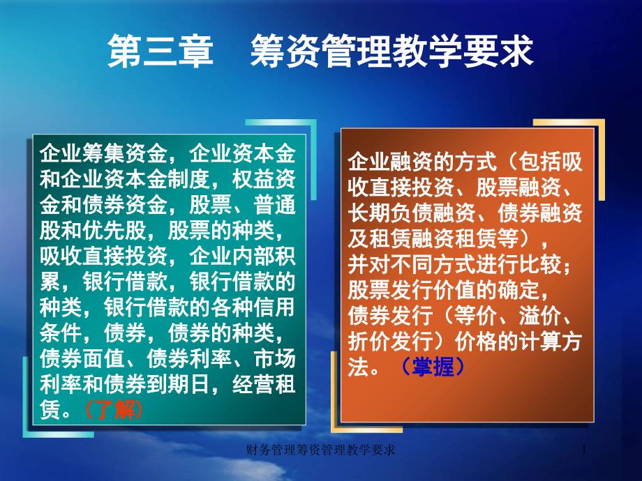 财务管理筹资管理教学要求课件_第1页