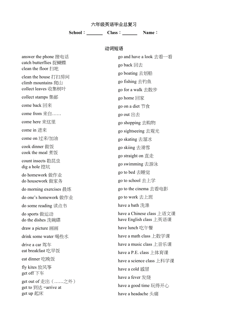 小学英语动词和介词短语_第1页