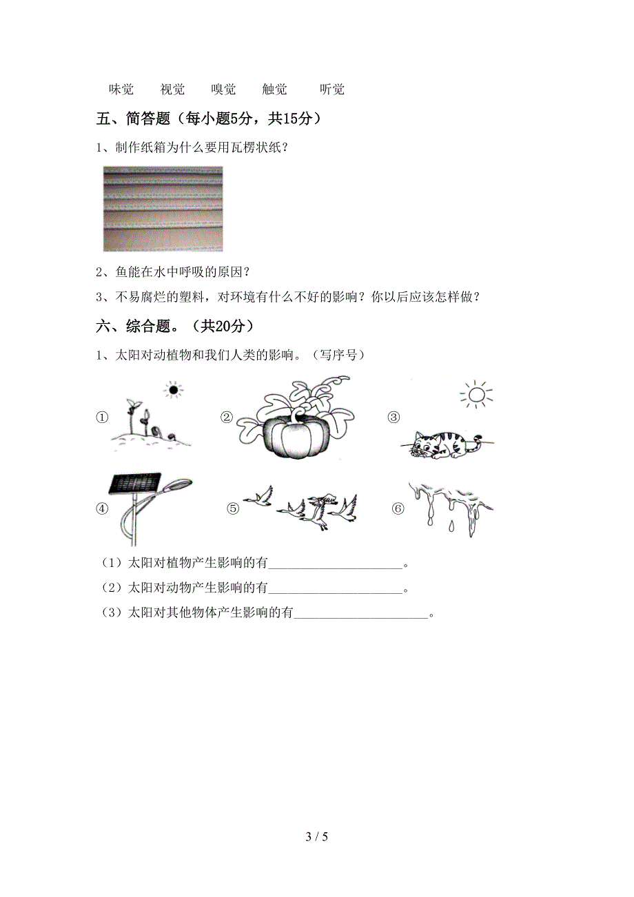 苏教版二年级科学(上册)期中试卷及答案(下载).doc_第3页