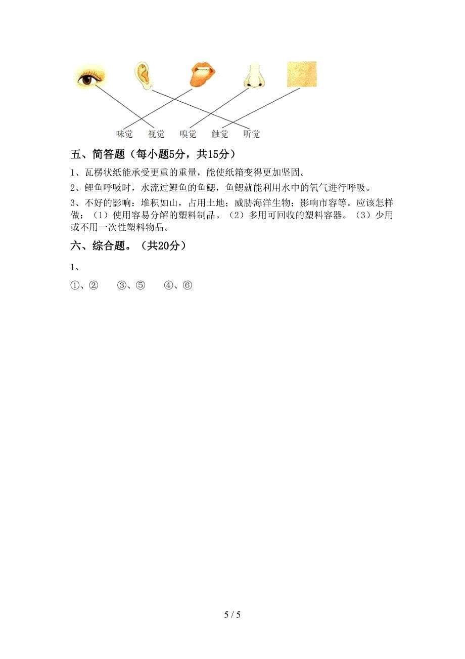 苏教版二年级科学(上册)期中试卷及答案(下载).doc_第5页