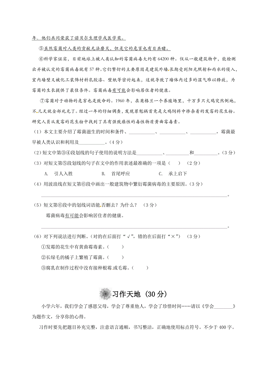 2020年天津市小升初语文模拟试题与答案_第4页