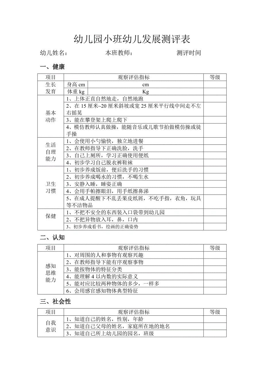 幼儿园小班幼儿发展测评表（韦玉璐）_第1页