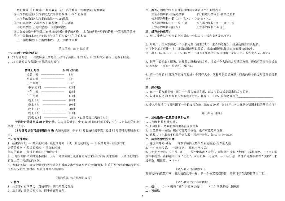 小学三年级上册数学知识点归纳_第2页