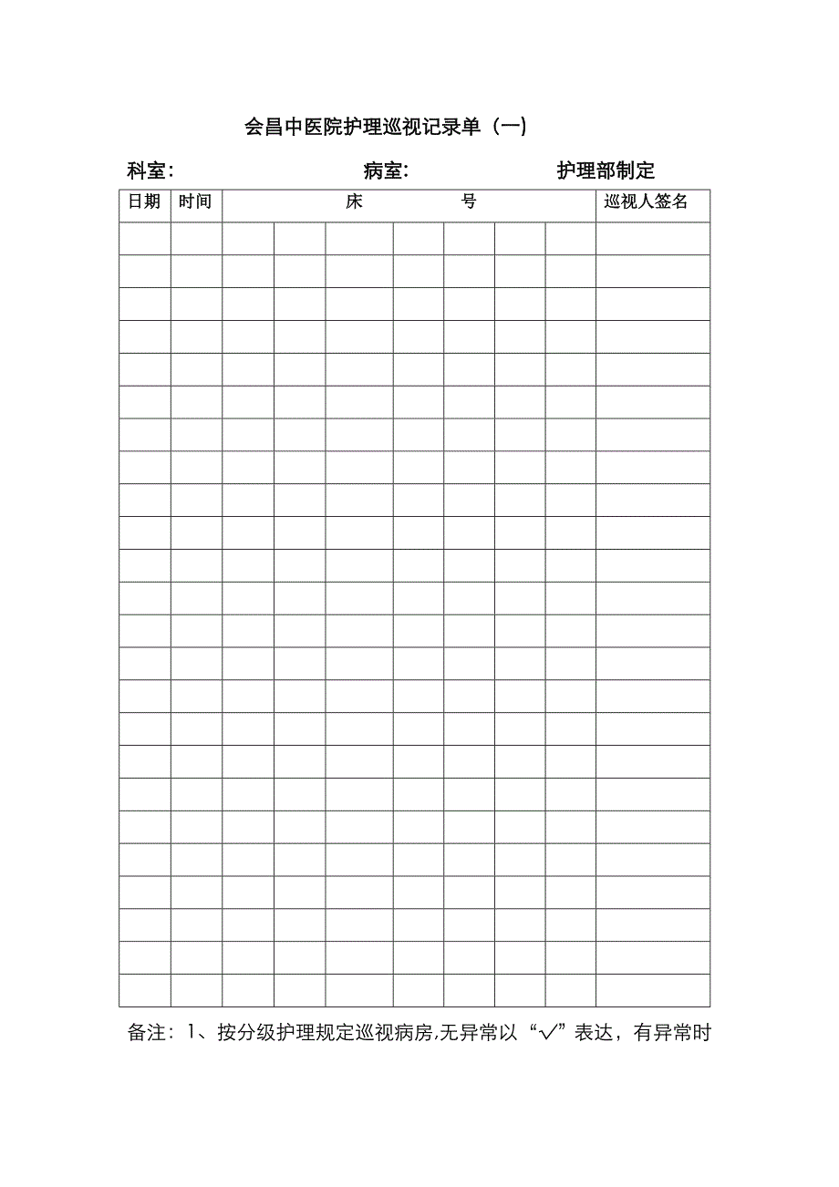 护理巡视记录单()_第1页