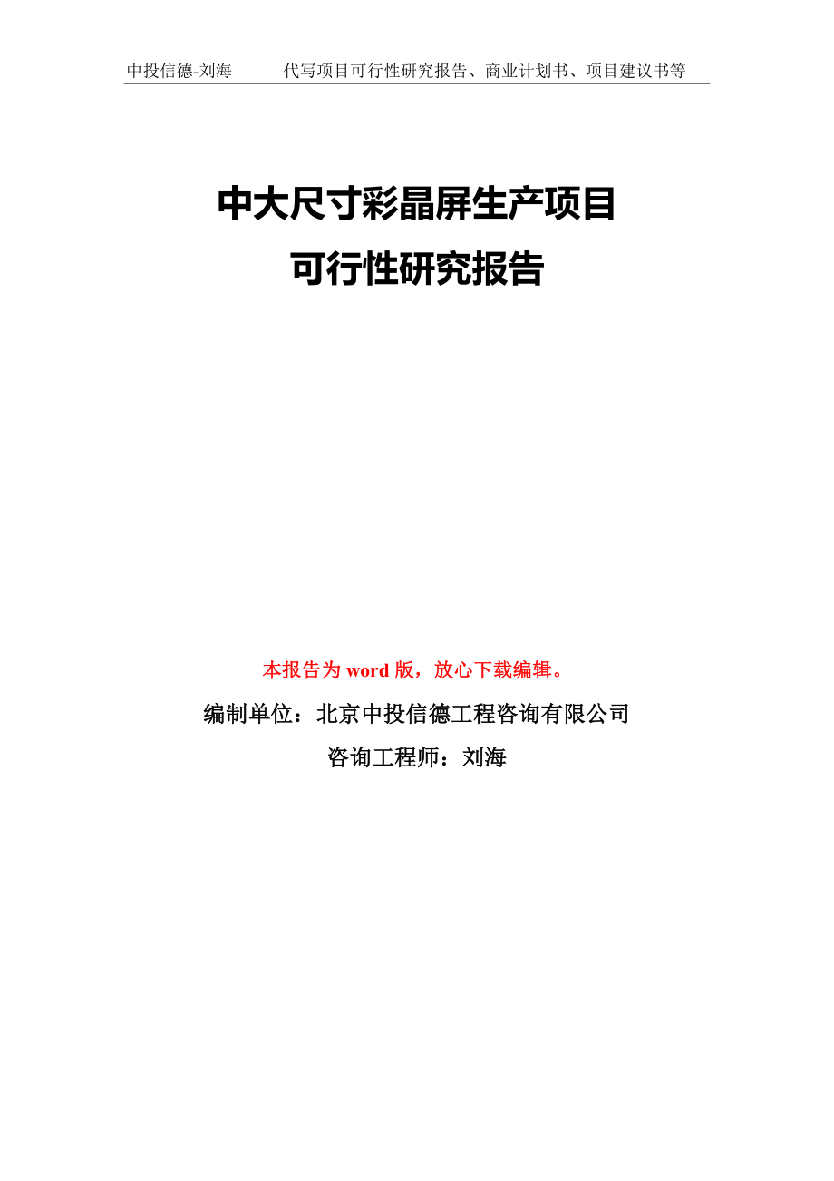 中大尺寸彩晶屏生产项目可行性研究报告模板-备案审批_第1页