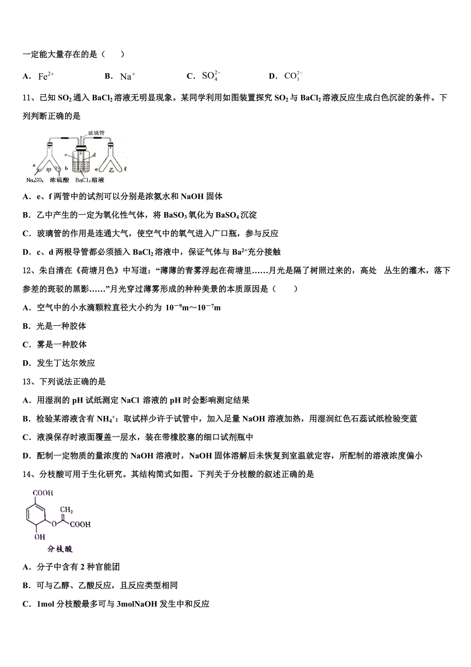 2022-2023学年广东省卓识教育深圳实验部高三化学第一学期期中考试试题（含解析）.doc_第3页