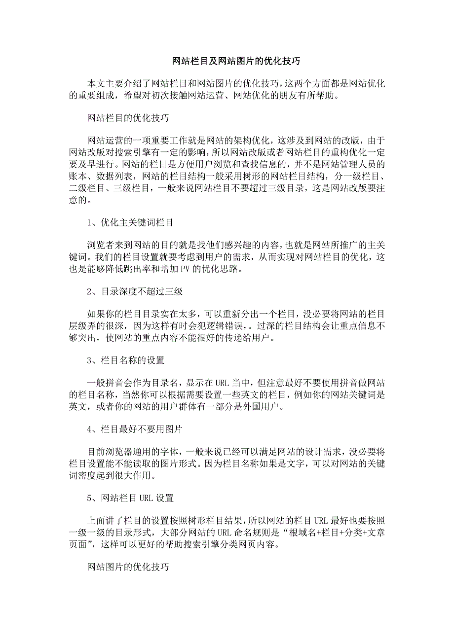 网站栏目及网站图片的优化技巧.doc_第1页