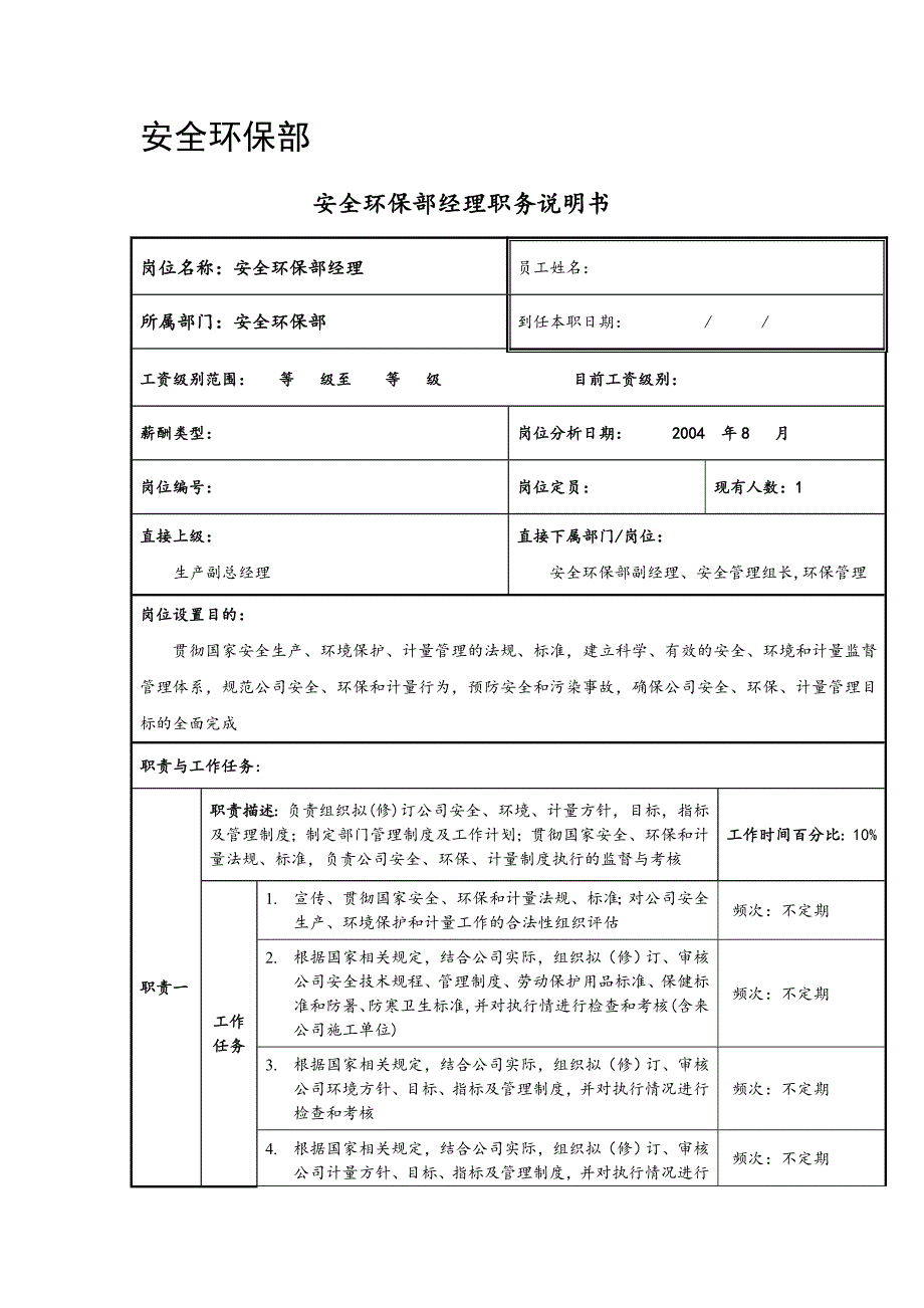 安全环保部职务说明书.doc_第1页