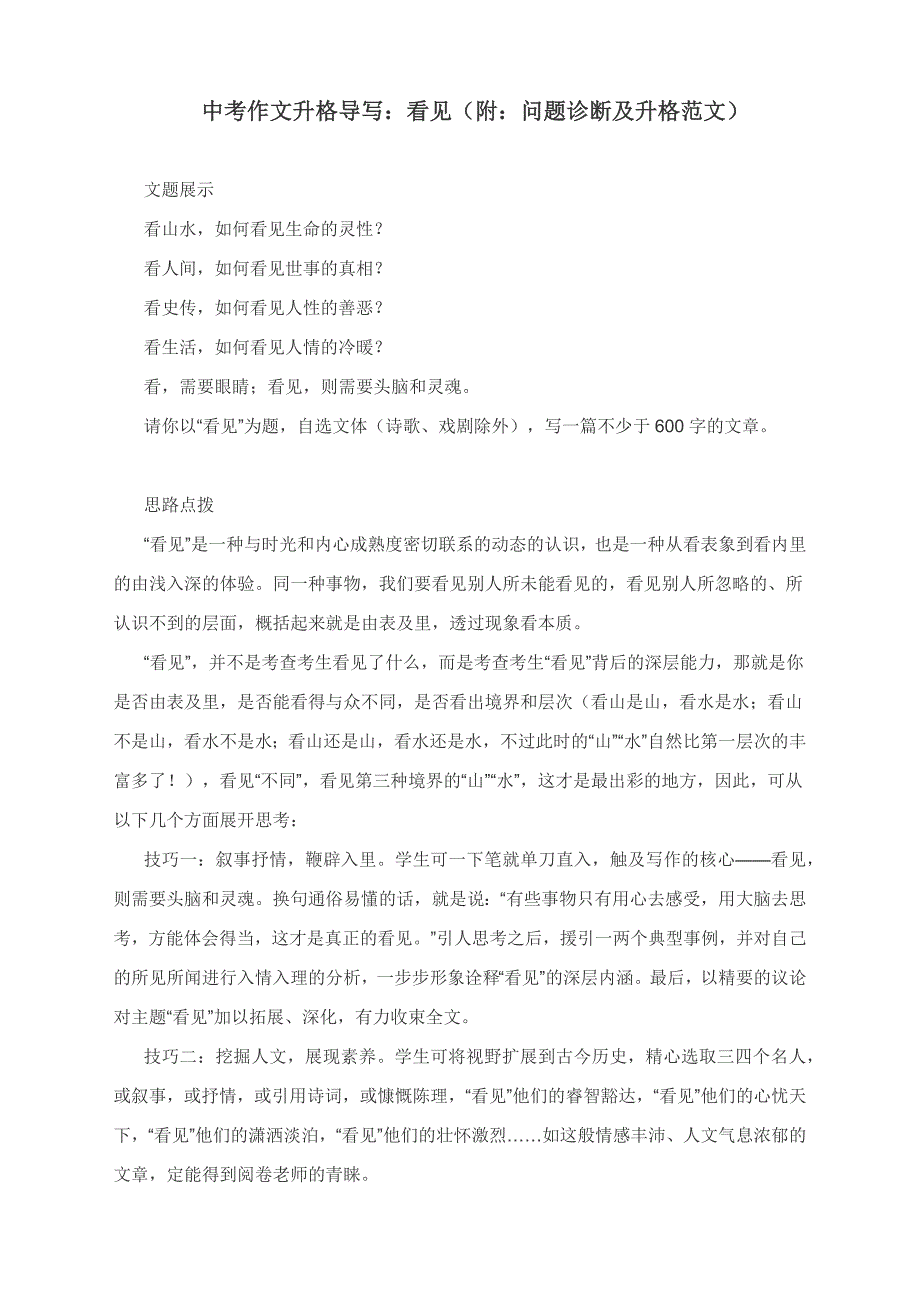 中考作文升格导写：看见（附：问题诊断及升格范文）.docx_第1页