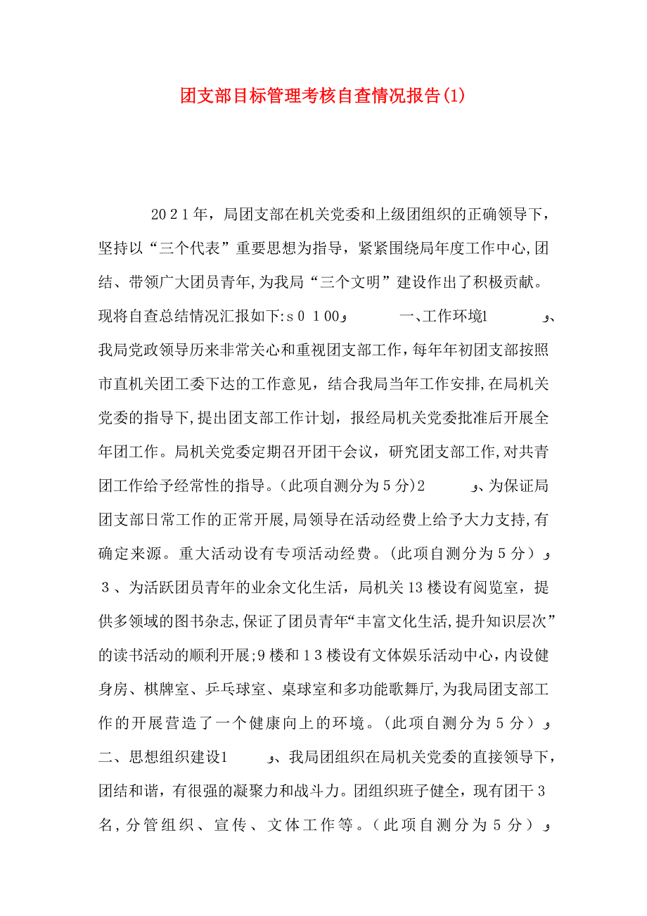 团支部目标管理考核自查情况报告2_第1页