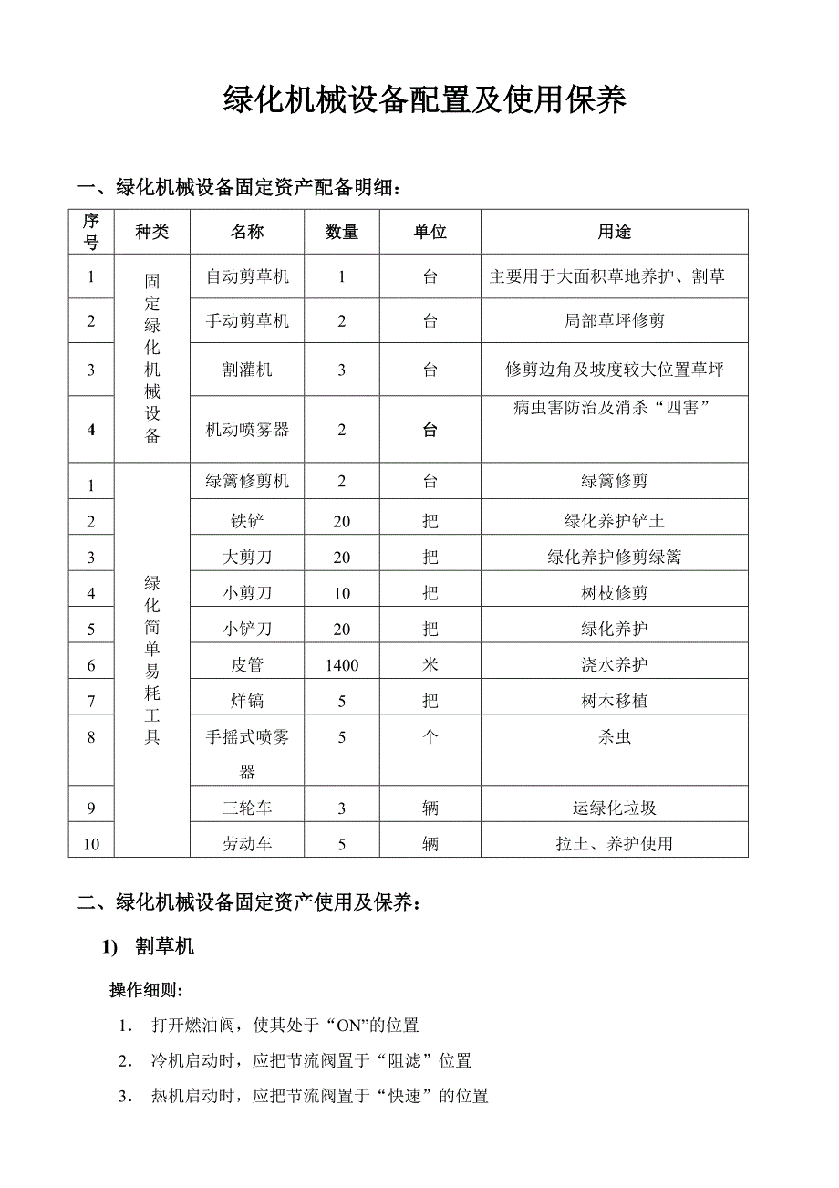 绿化机械设备配置及使用与保养、药剂种类及管理.doc_第1页