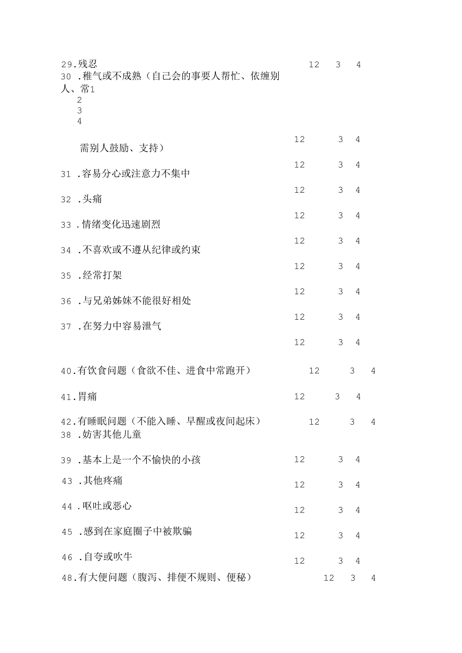 conners儿童行为问卷常模和题目_第4页