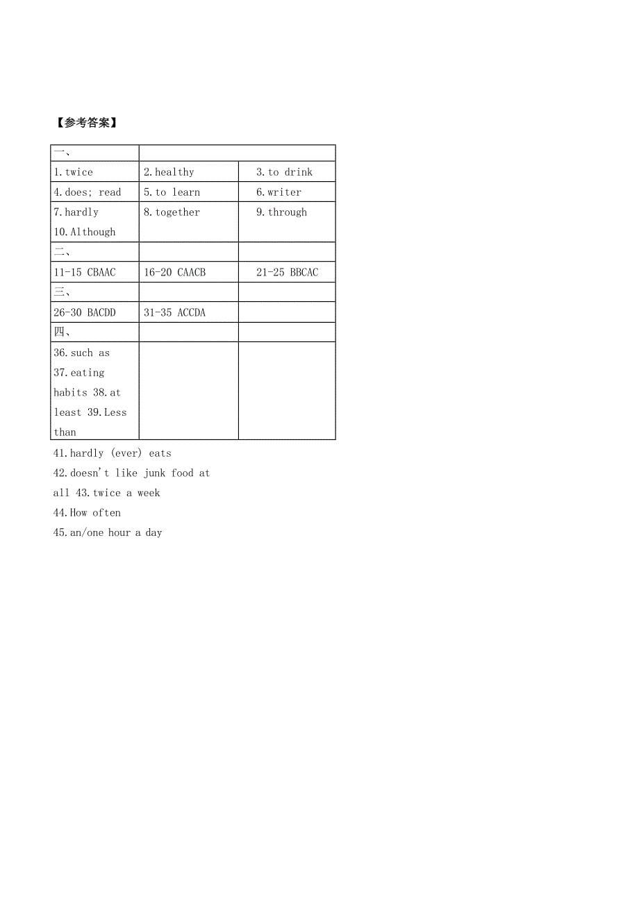 八年级英语上册 Unit 2 How often do you rcise作业 （新版）人教新目标版 (I)_第5页