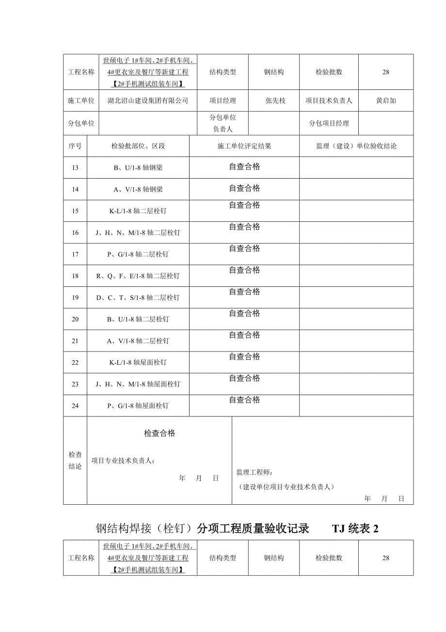 钢结构焊接分项质量验收表统表副本_第2页