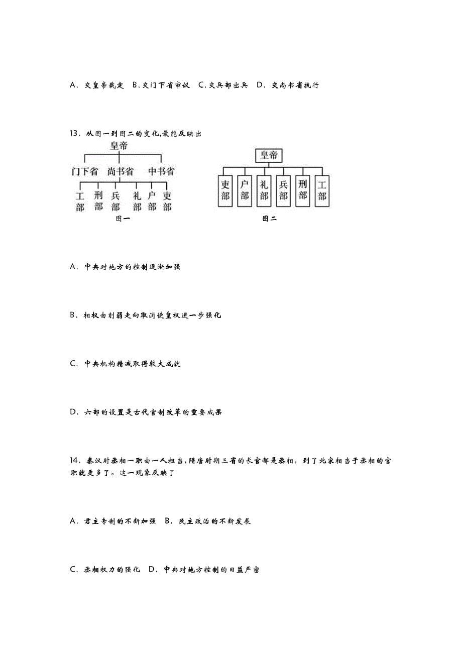 企业管理第一单元古代中国的政治制度单元测评_第5页