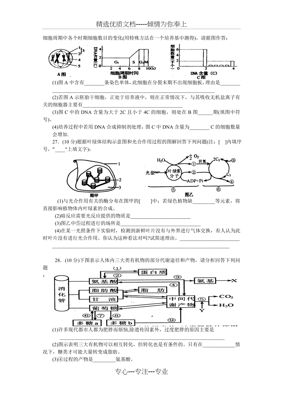 高一生物期末考试试题及答案_第4页