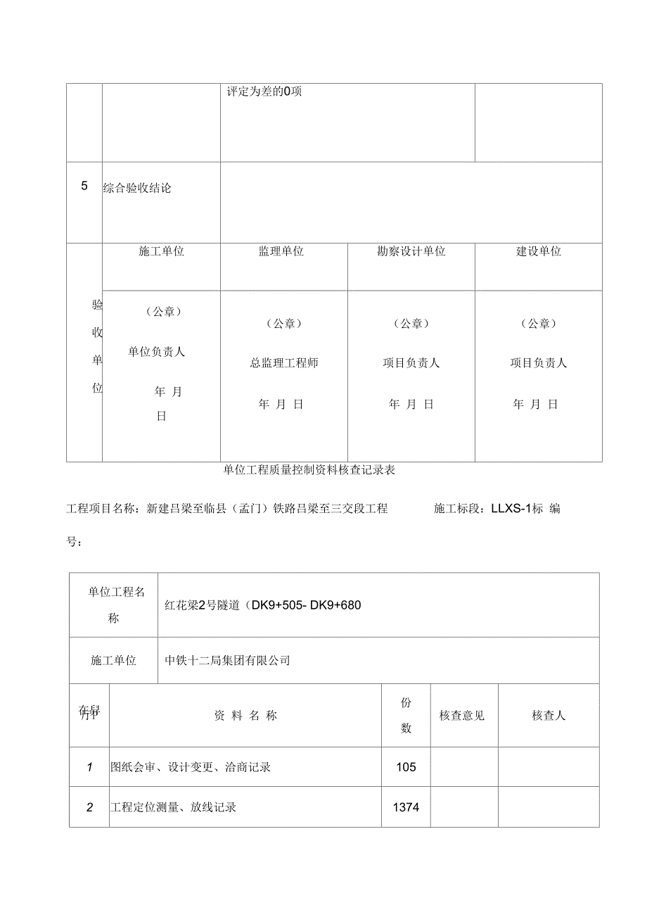 隧道单位工程质量验收记录_第4页