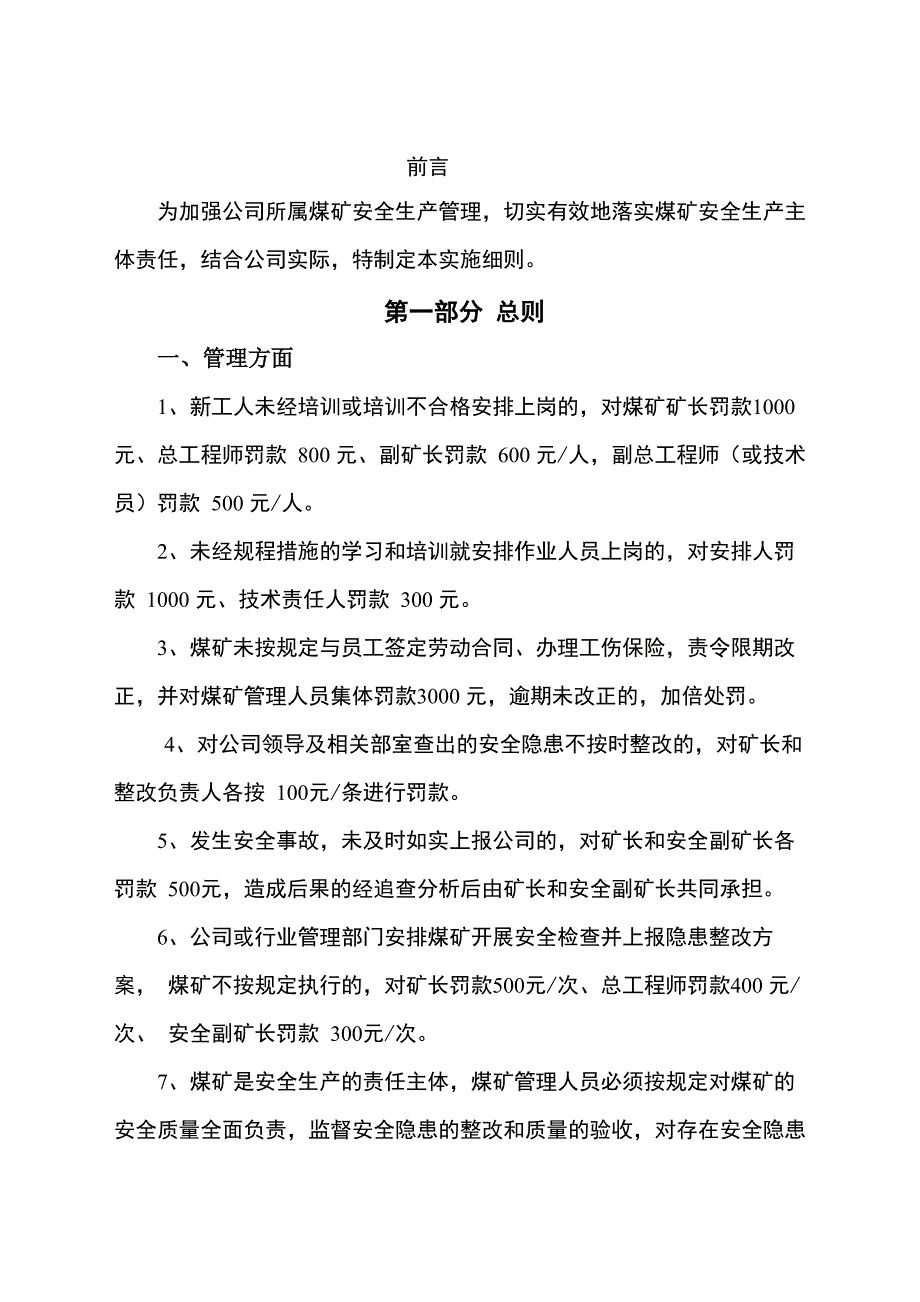 煤矿行为处罚实施细则_第1页
