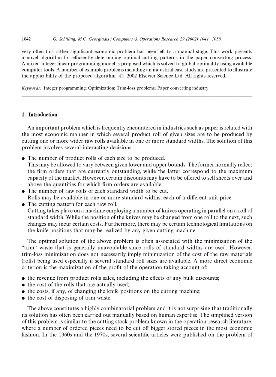 外文翻译--计算机与运筹学研究一种最佳切割方式的确定算法英文版_第2页