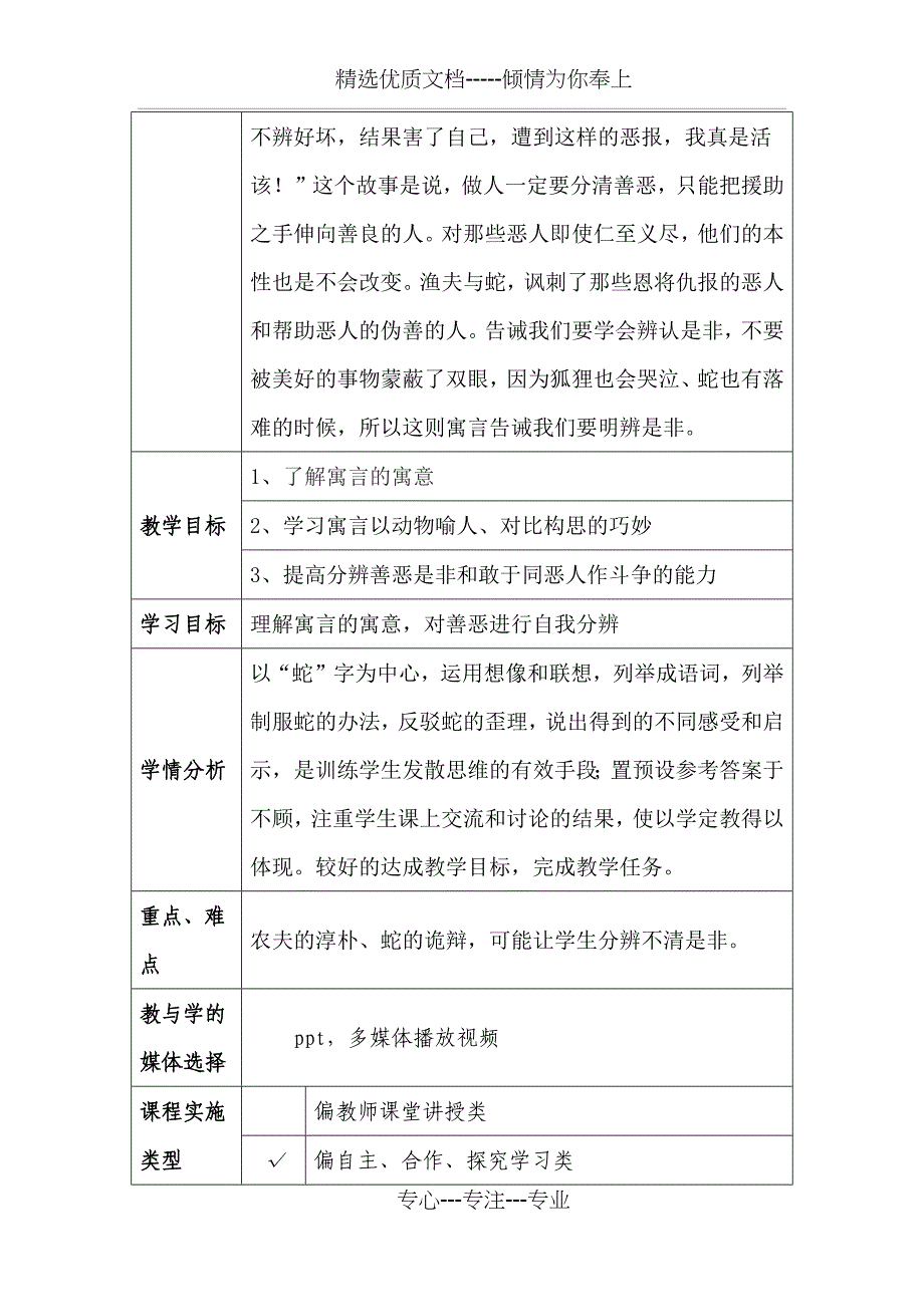 《农夫与蛇》教学设计方案模板_第2页