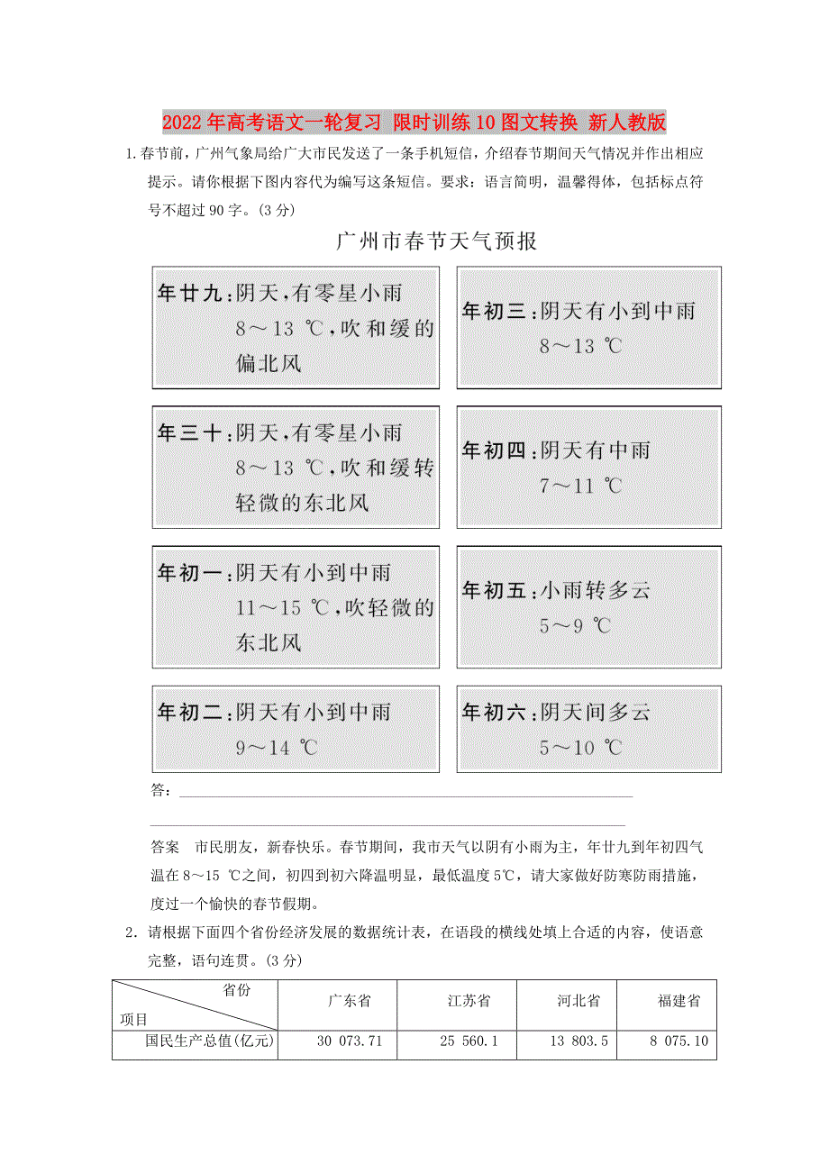 2022年高考语文一轮复习 限时训练10图文转换 新人教版_第1页