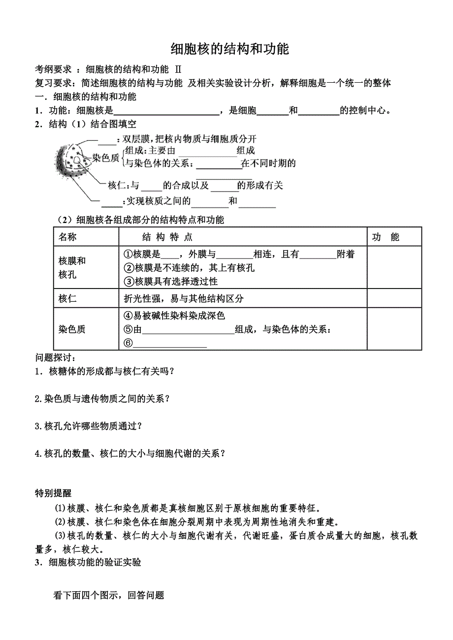 细胞核的结构和功能学案_第1页