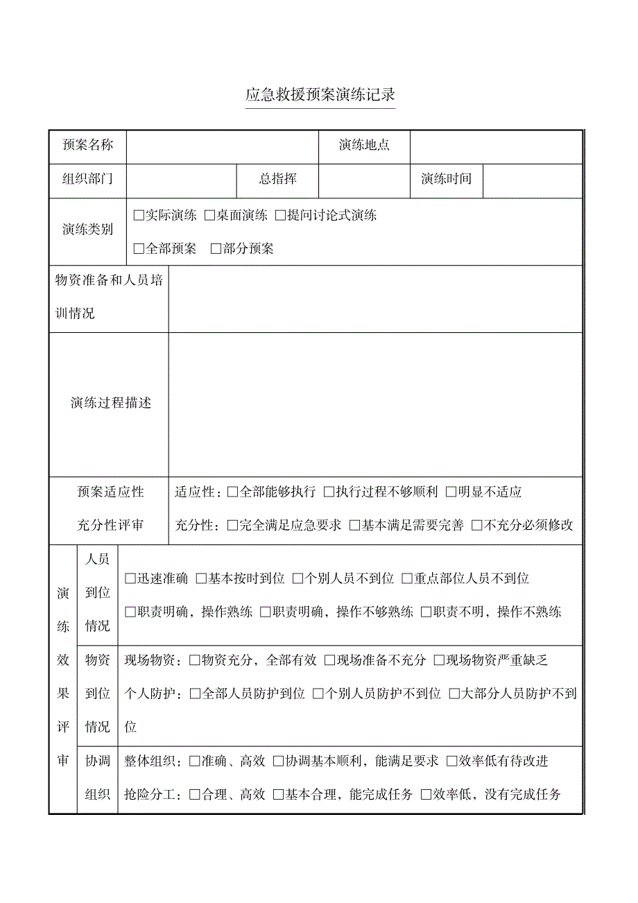 应急救援预案演练记录表格_第1页