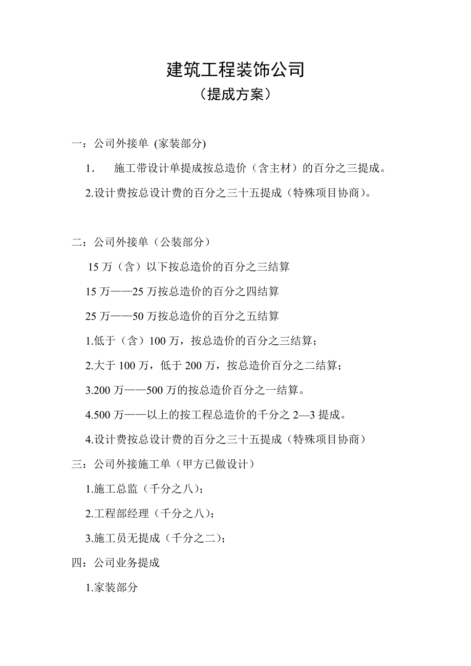 建筑工程装饰公司装饰设计提成方案_第1页