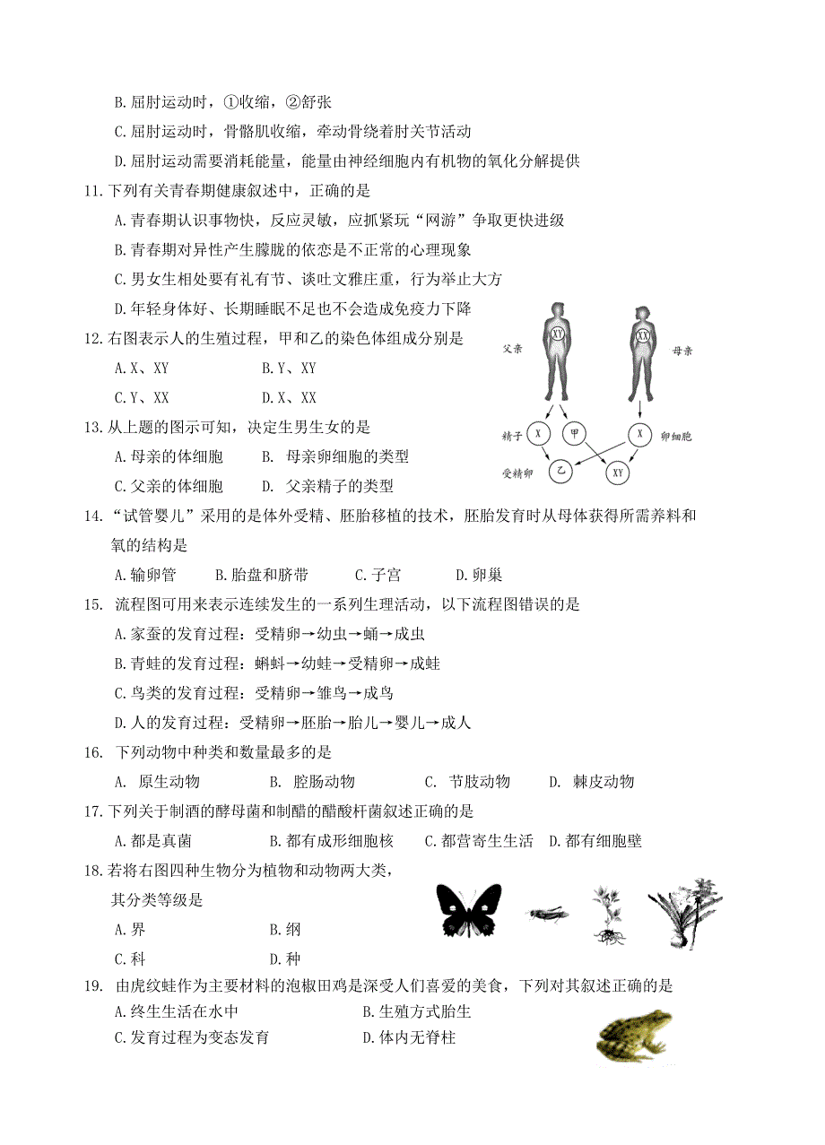 福建省晋江市2020年初中生物第二次质量检查试题（无答案）_第2页