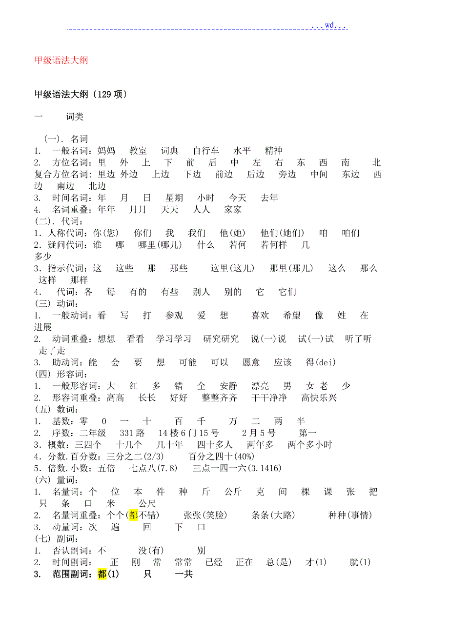 甲乙丙丁4级语法大纲_第1页