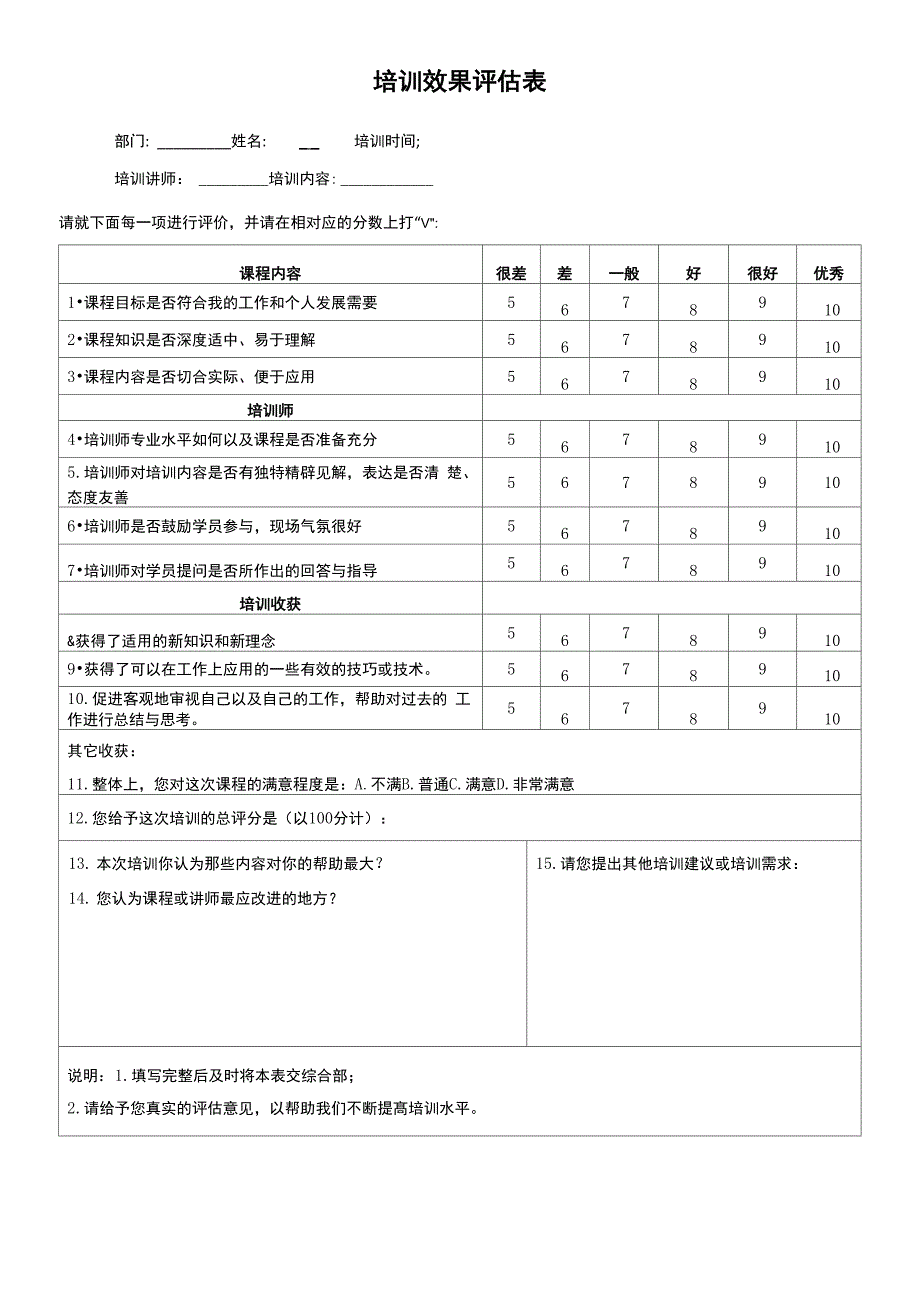 培训效果评估表(最终版)_第1页