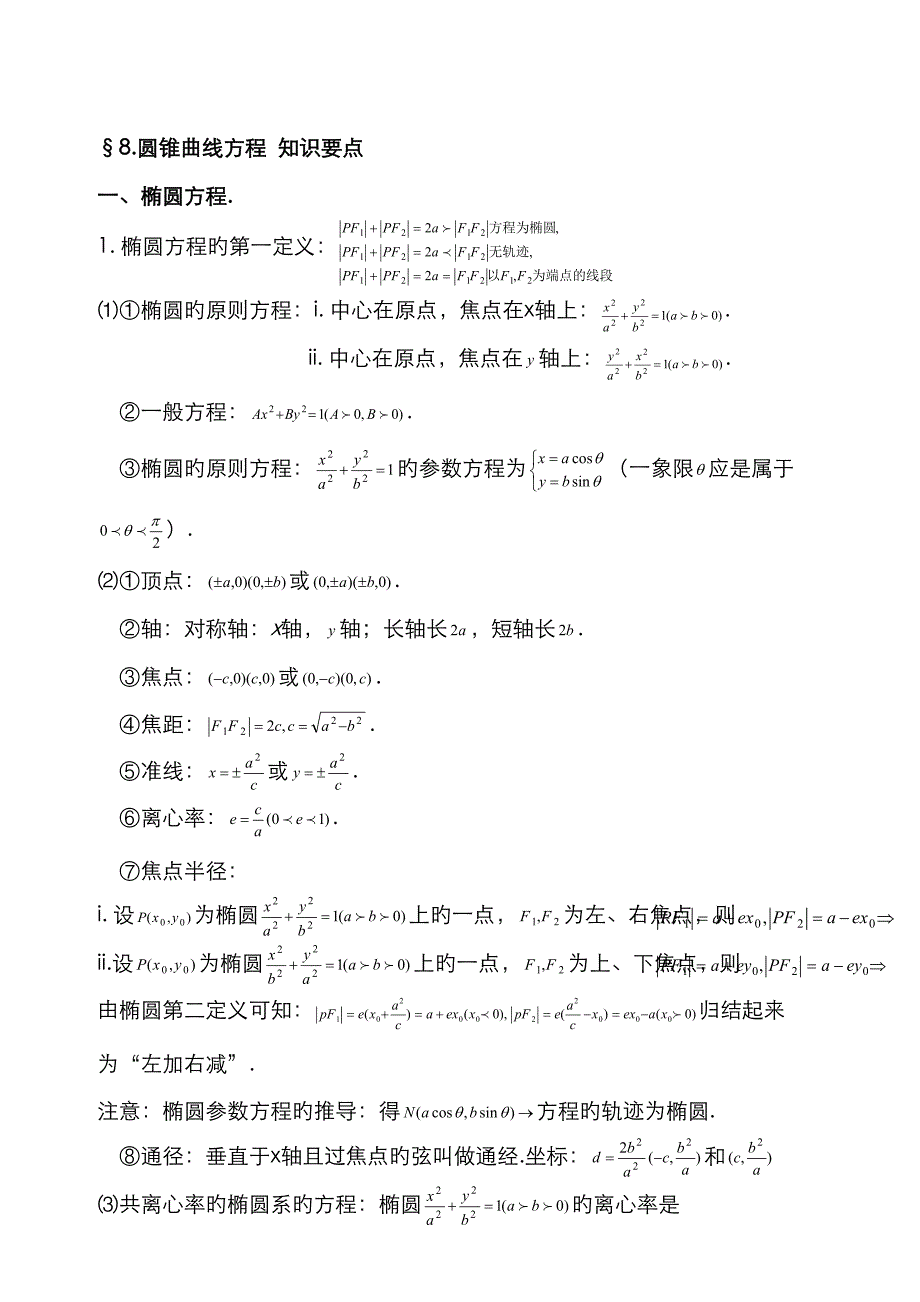 2023年圆锥曲线方程知识点总结_第1页
