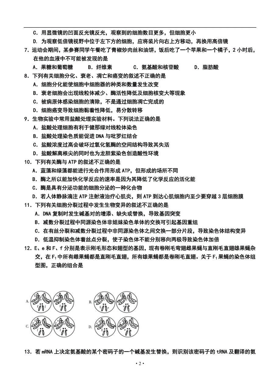 山东省威海市高三上学期期中考试生物试题及答案_第2页