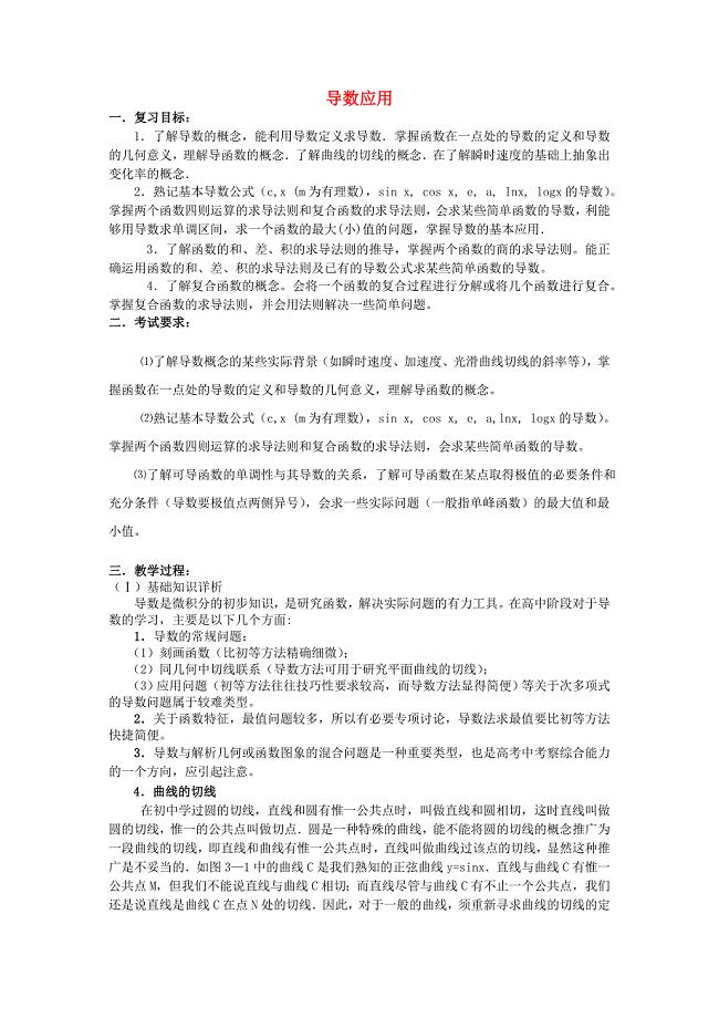 高三数学重点知识解析导数应用题型与分析教案