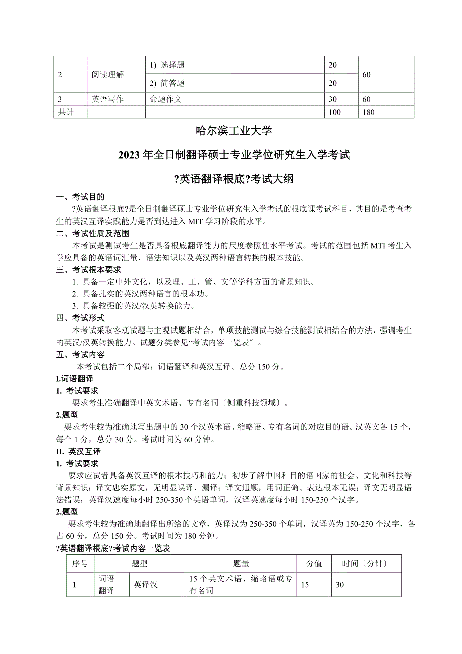 2023年哈工大翻译硕士专业学位(MTI)研究生入学考试考试指南_第3页