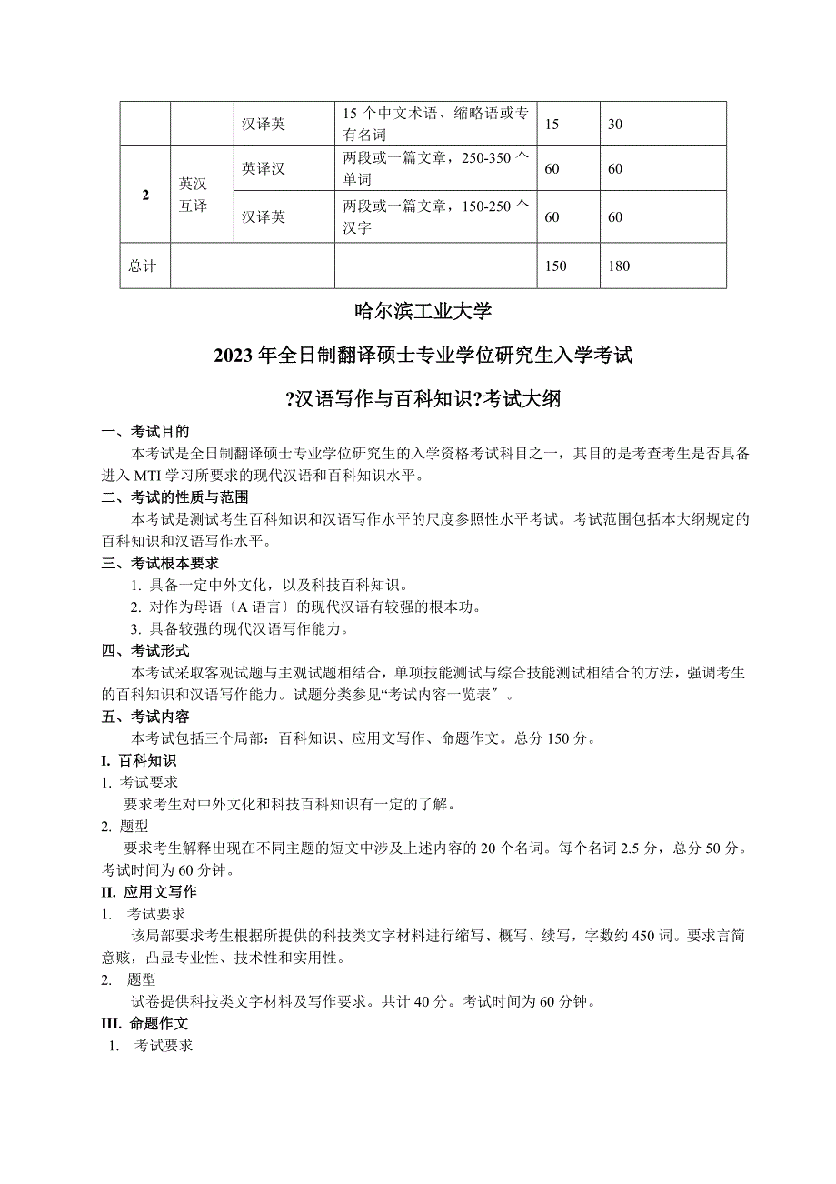 2023年哈工大翻译硕士专业学位(MTI)研究生入学考试考试指南_第4页