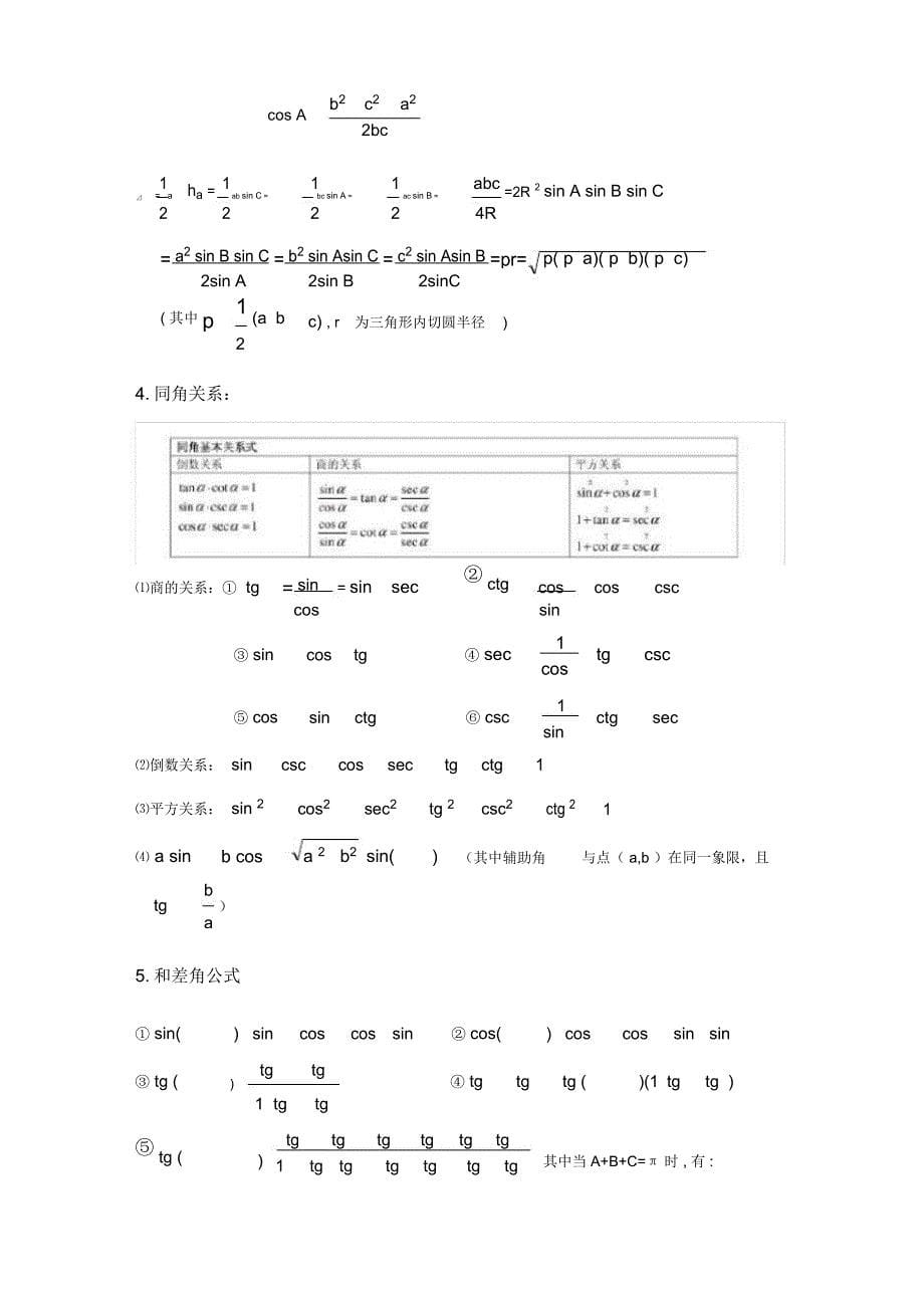 三角、反三角函数图像及性质与三角公式_第5页