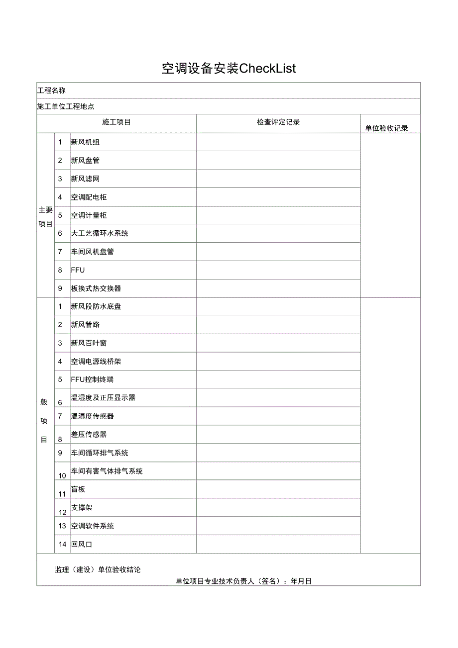 空调设备安装工程验收记录表_第1页