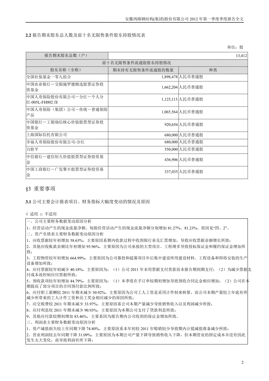 鸿路钢构第一季度报告全文_第2页